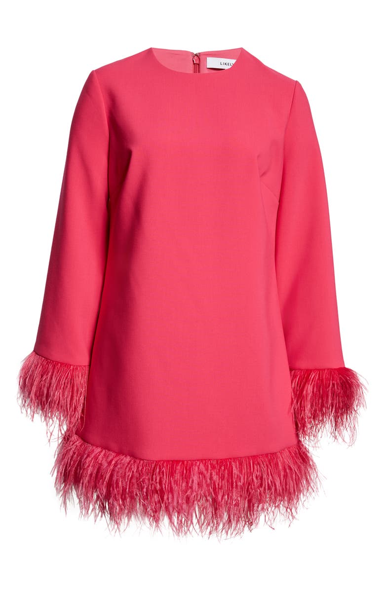 LIKELY Marullo Feather Trim Long Sleeve Dress, Alternate, color, Fuschia