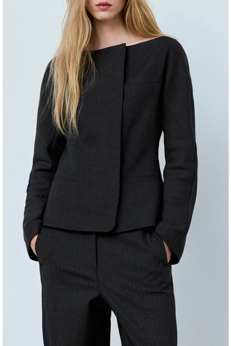 Fitted Boat Neck Blazer, Main, color, GREY