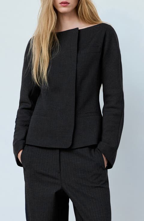 Fitted Boat Neck Blazer