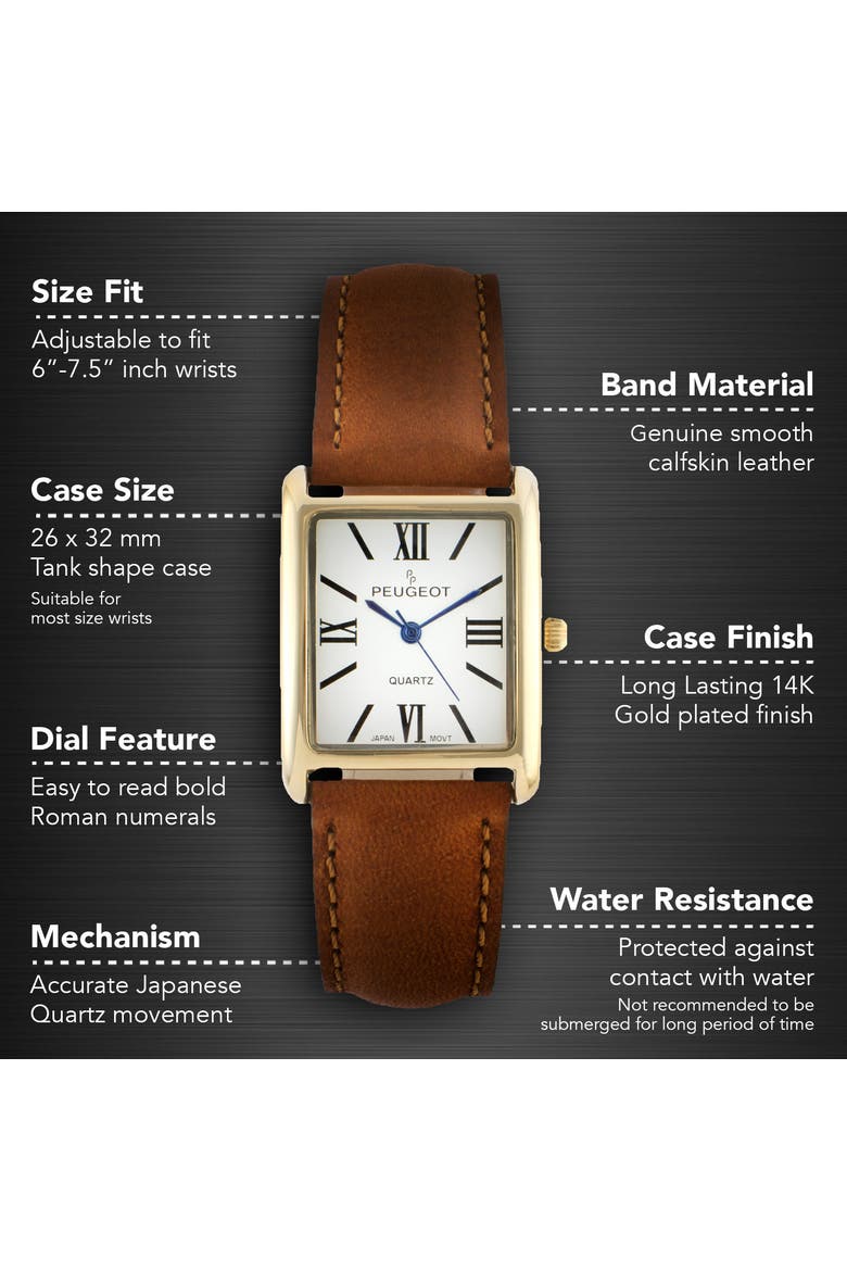 Roma Tank Leather Strap Watch- 26x32MM, Alternate, color, Brown