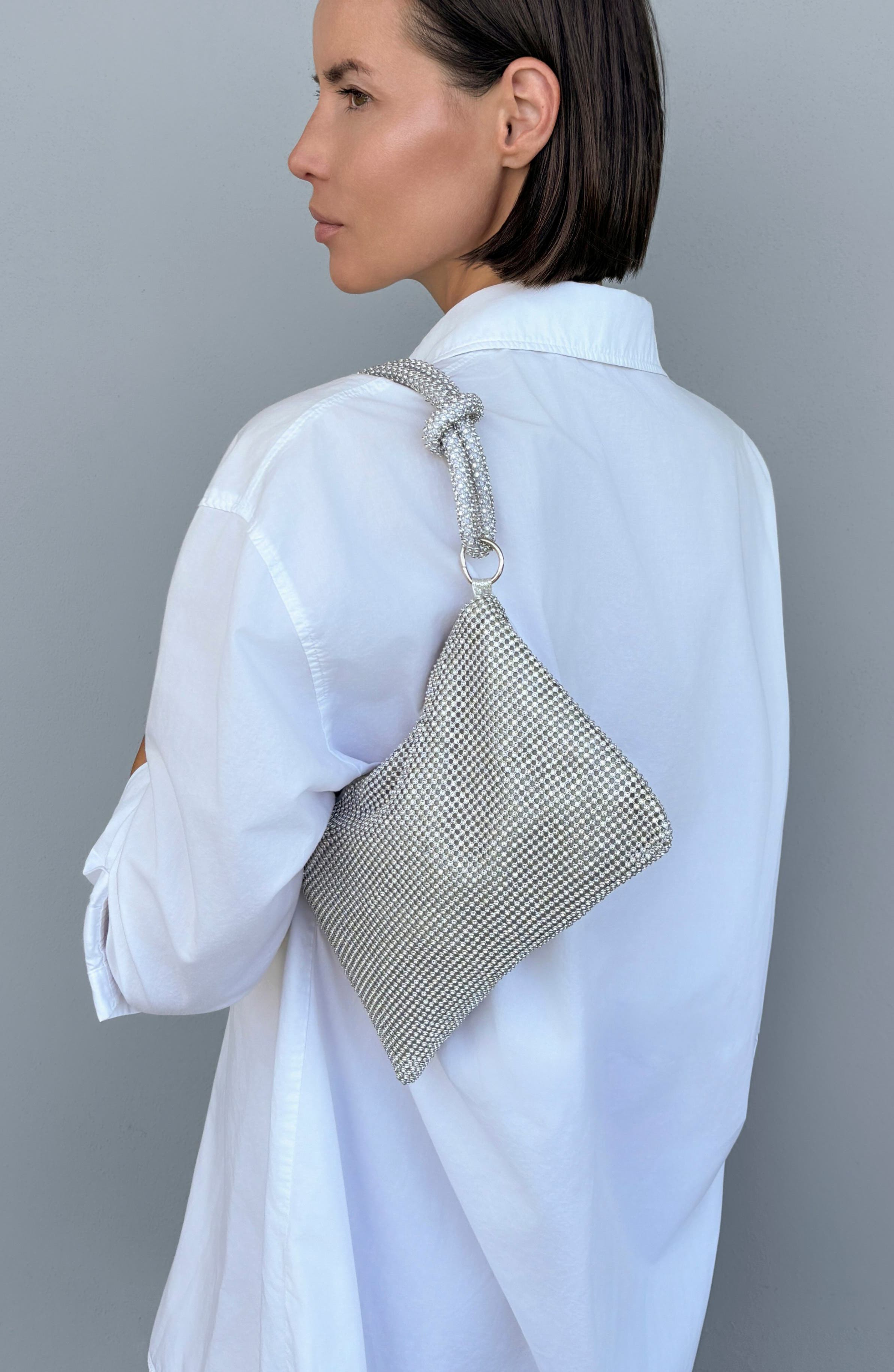 Sequin Slouch Evening Bag, Alternate, color, SILVER