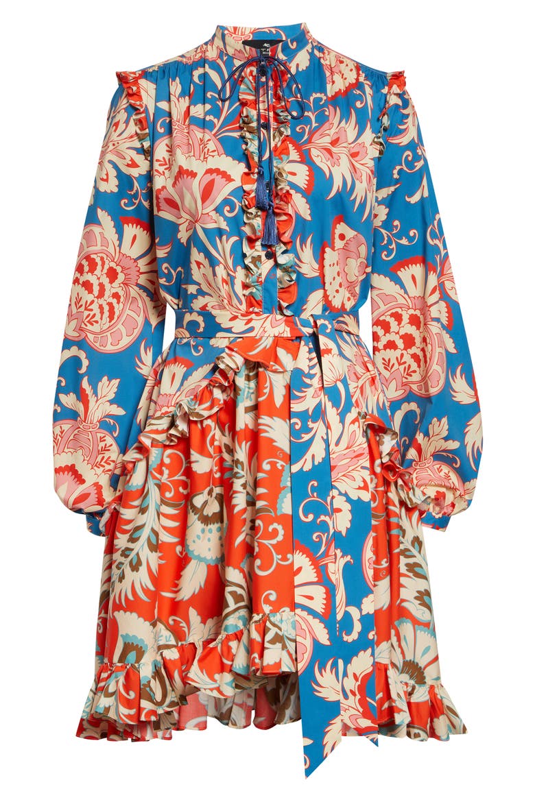 Print Long Sleeve Stretch Cotton Dress, Alternate, color, PRINT ON PALE BLUE BASE