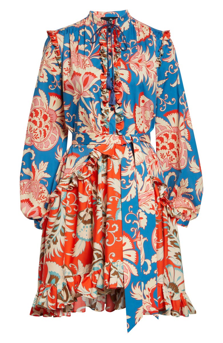 Etro Print Long Sleeve Stretch Cotton Dress, Alternate, color, Print On Pale Blue Base