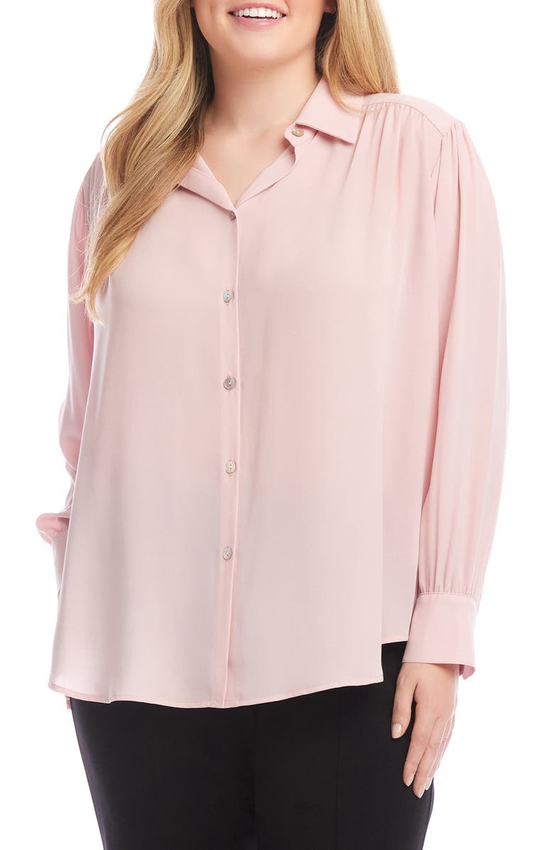 Karen Kane Drapey Crepe Button-Up Shirt, Main, color,