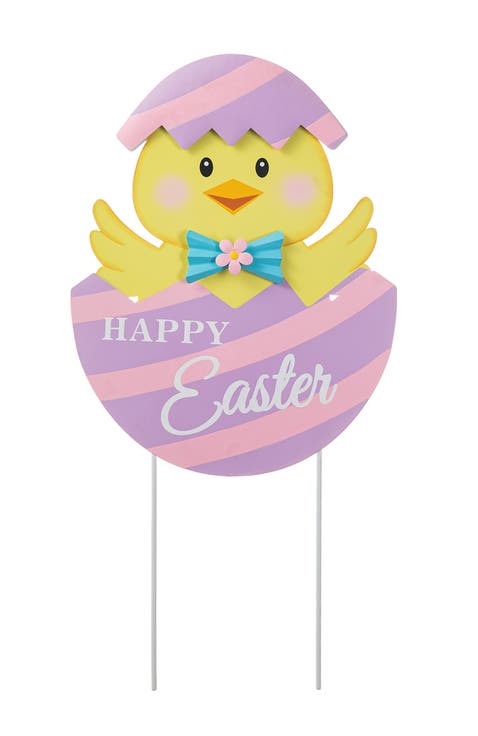 24"H Easter Metal Chick Bunny Egg Yard Stake
