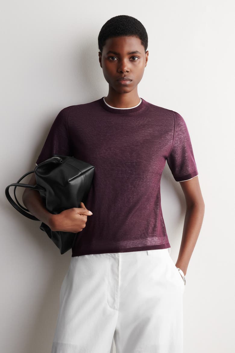 Layered Knitted T-Shirt, Main, color, BURGUNDY / WHITE