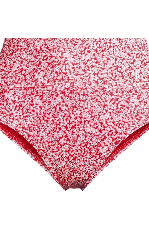 Shop Lands' End Chlorine Resistant Pinchless High Waisted Bikini Bottoms In Coral Rose/white Ditsy Lilies
