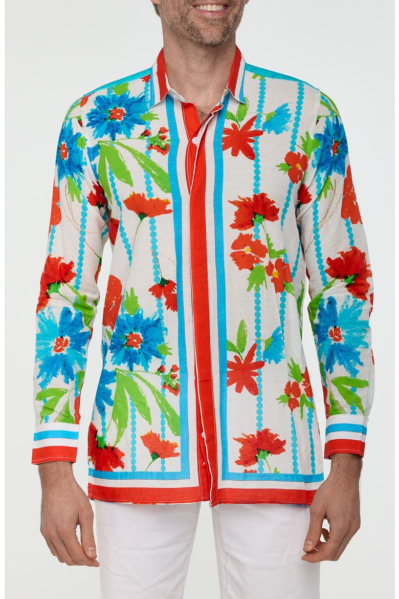 Floral Button-Up Resort Shirt, Main, color, WHITE