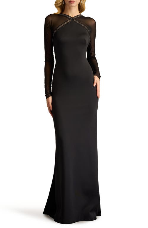 Sho By Tadashi Shoji Illusion-sleeve Neoprene Column Gown In Black