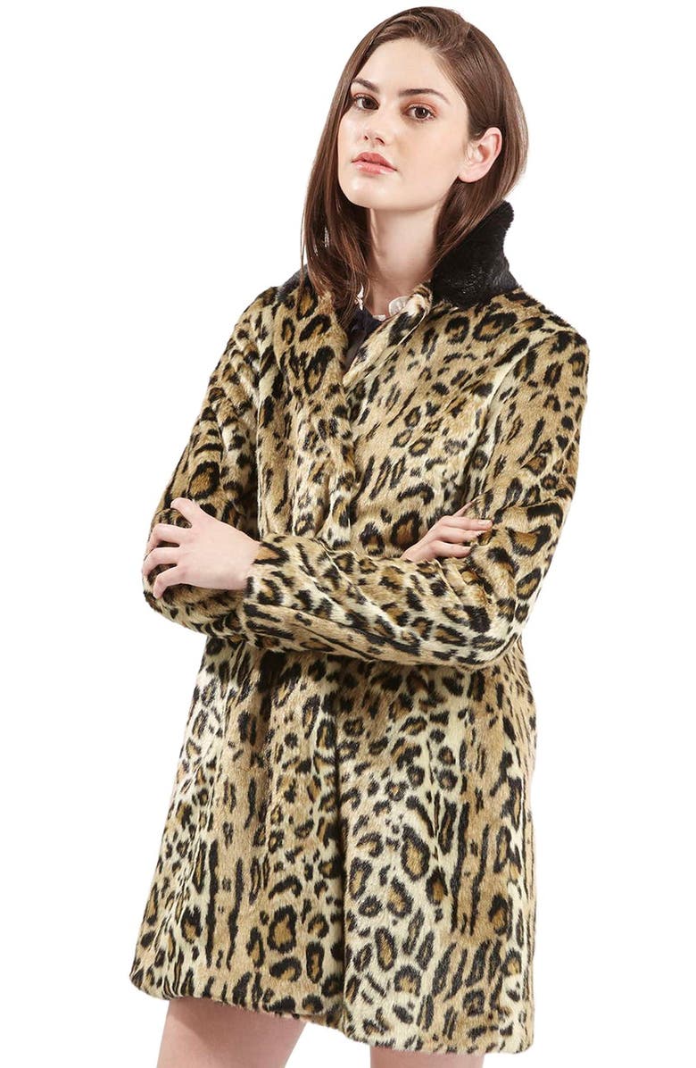 Topshop Leopard Print Faux Fur Swing Coat, Main, color, 