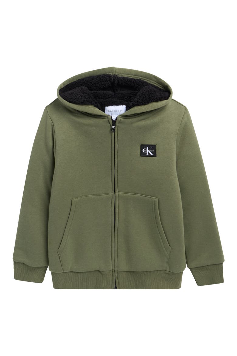Kids' Faux Fur Lined Full Zip Hoodie, Main, color, DUSTY OLIVE