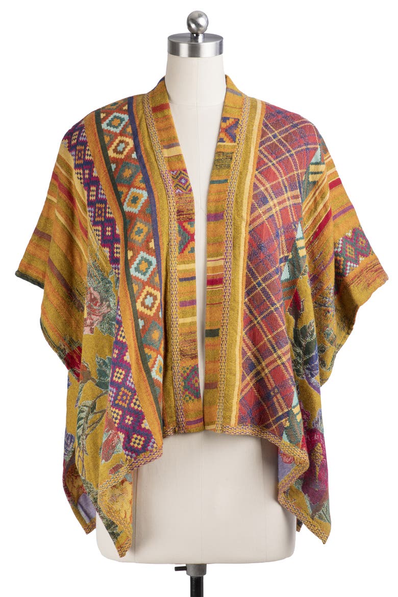 Floral Geometric Ruana, Alternate, color, YELLOW