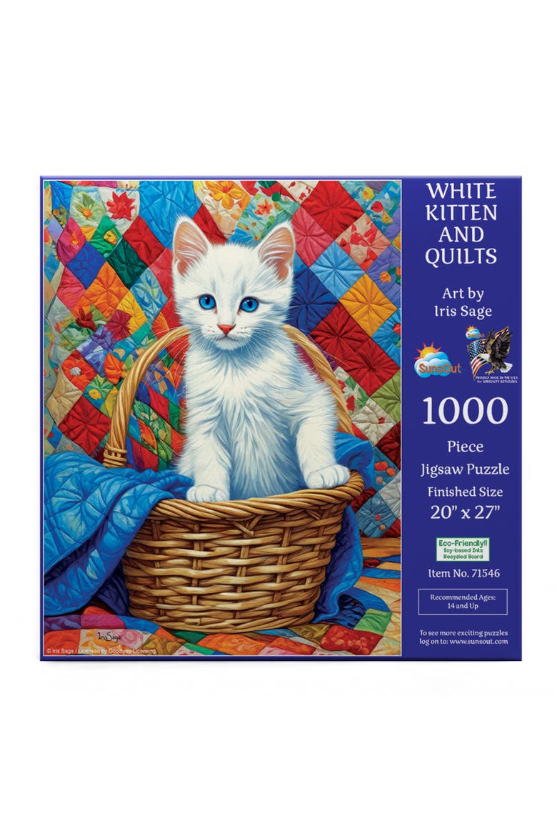 White Kitten and Quilts 1000 piece Jigsaw Puzzle for Adults, Alternate, color, Multicolor