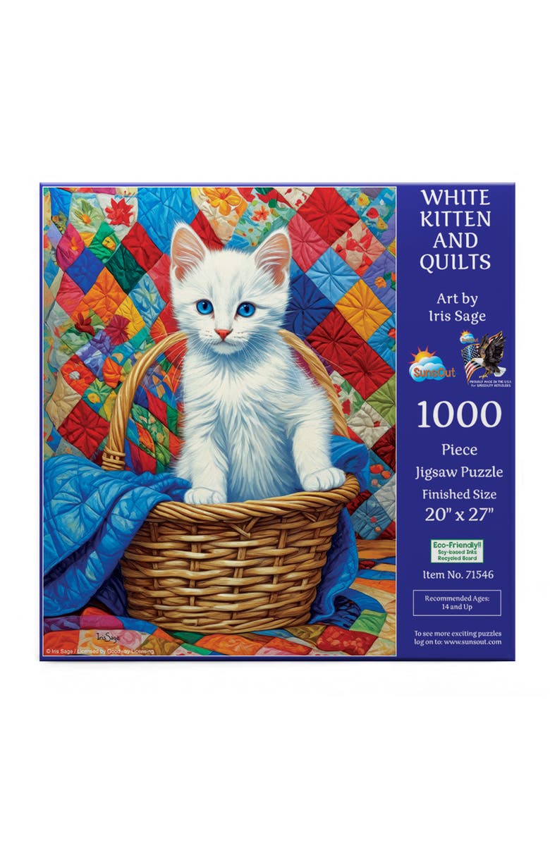Sunsout White Kitten and Quilts 1000 piece Jigsaw Puzzle for Adults, Alternate, color, Multicolor