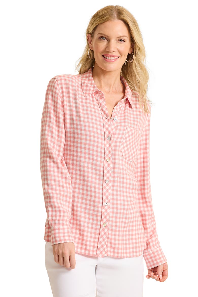 Villa Verde Check Shirt, Alternate, color, CORAL HAZE