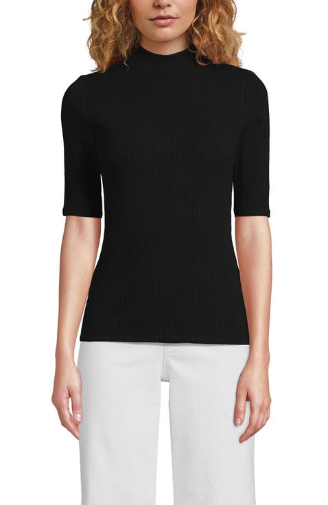Elbow Sleeve Pointelle Rib Mock Neck