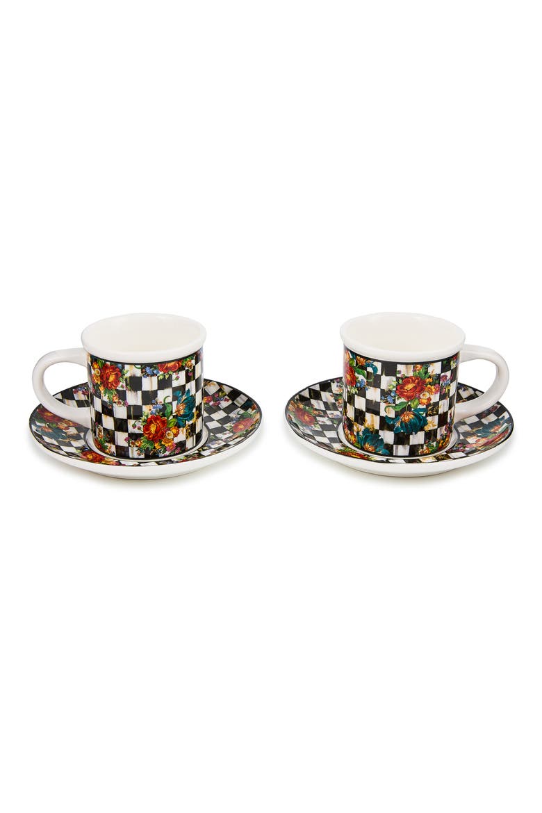 Courtly Flower Market Set of 2 Espresso Cups & Saucers, Main, color, COURTLY