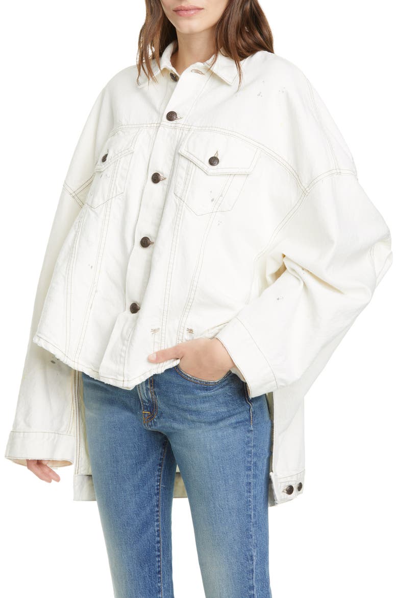 Max's Oversized High/Low Denim Trucker Jacket, Alternate, color, NOLLIE WHITE