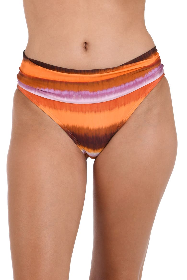 Horizon Shirred Hipster Bikini Bottoms, Main, color, SUNSET