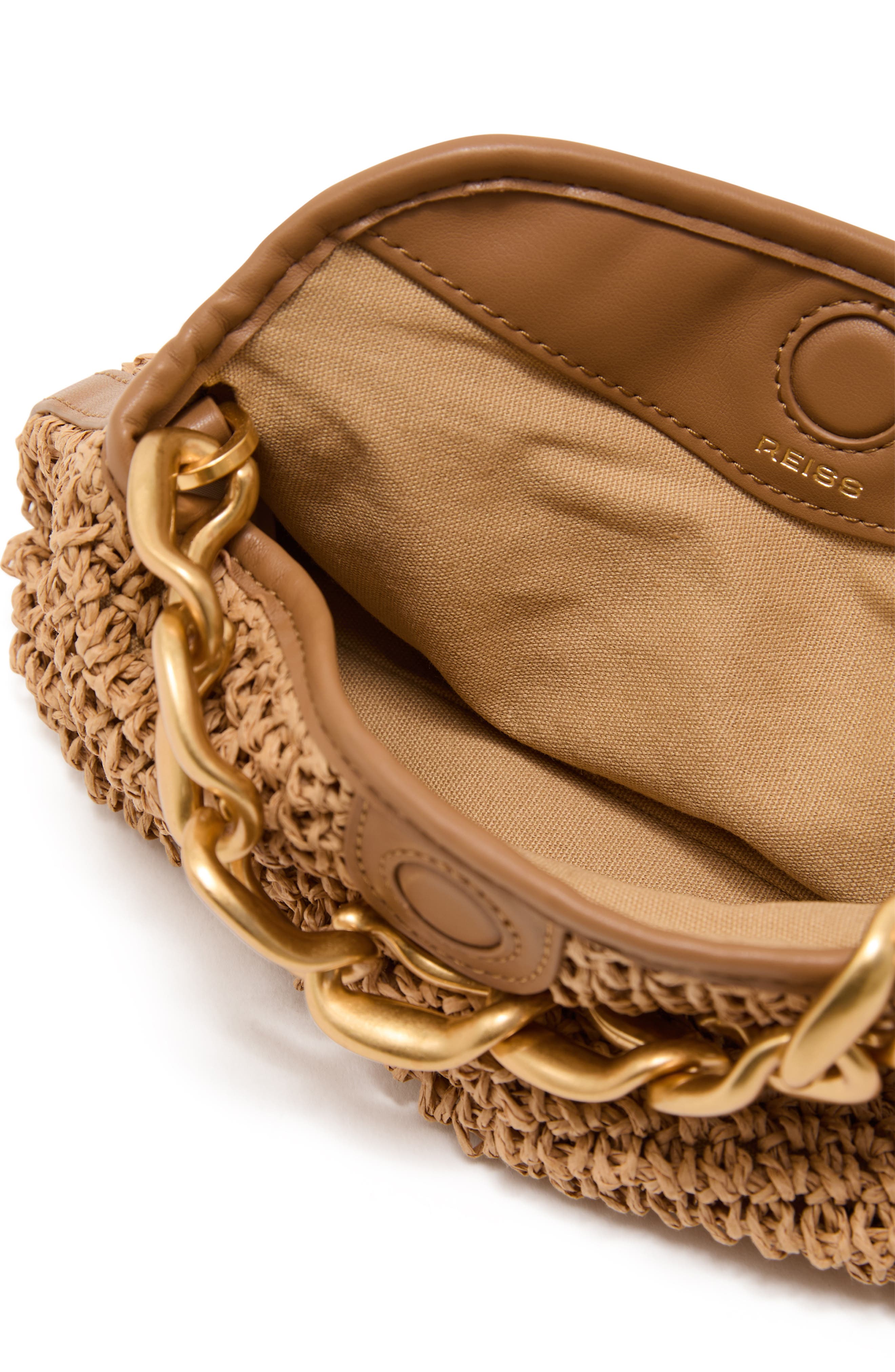Reiss Peony Raffia Effect Chain Handle Clutch, Alternate, color, Natural