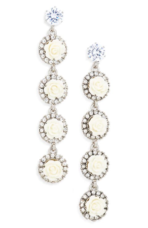 Crystal Halo Floral Drop Earrings