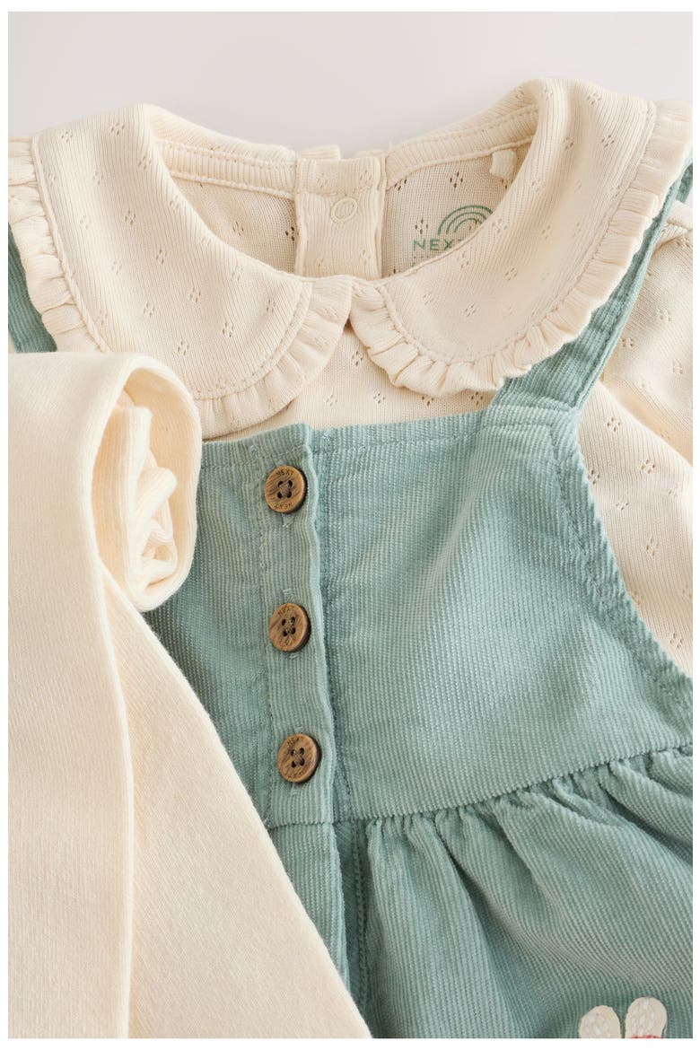 Cord Pinafore Dress, Bodysuit & Tights Set, Alternate, color, GREEN