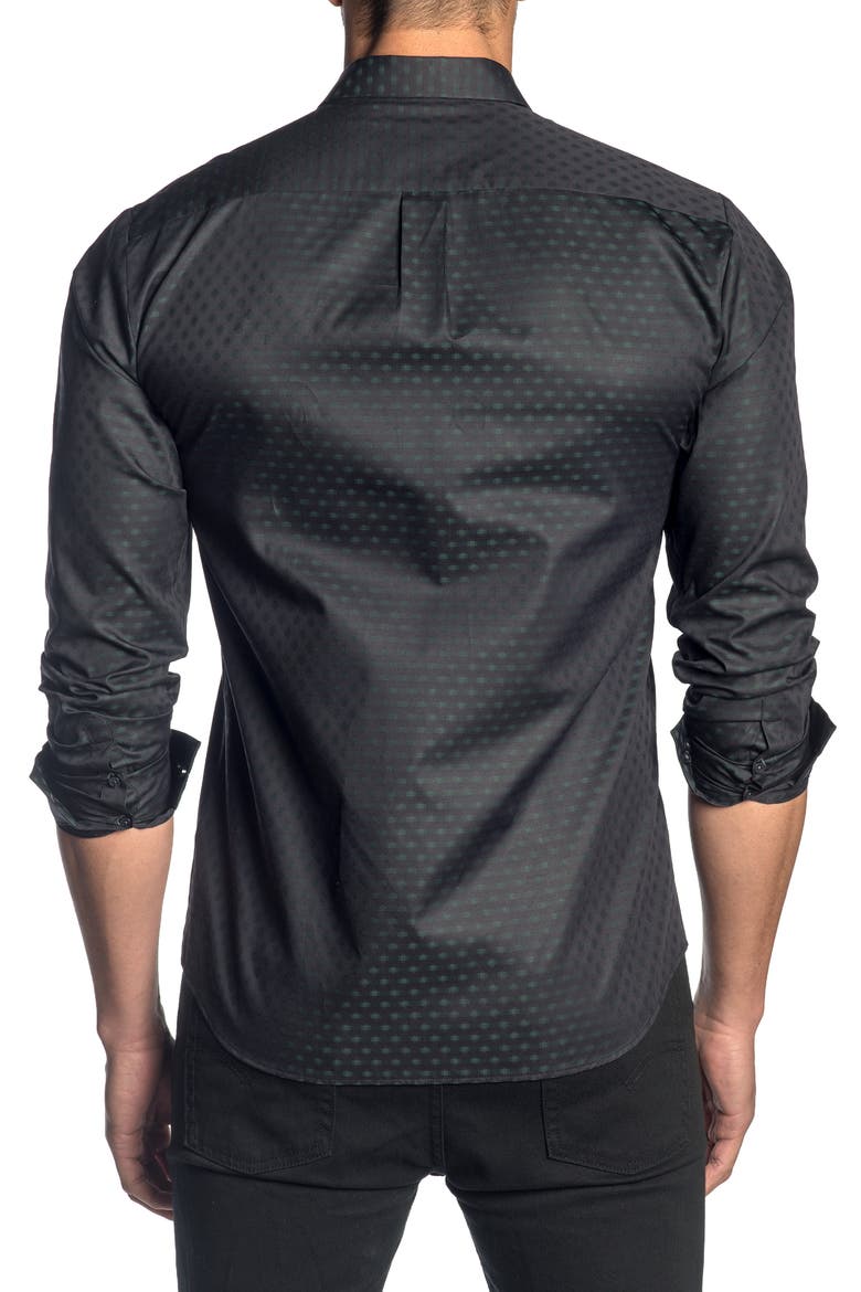 Slim Fit Print Button-Up Sport Shirt, Alternate, color, DARK GREY GREEN GEOMETRIC