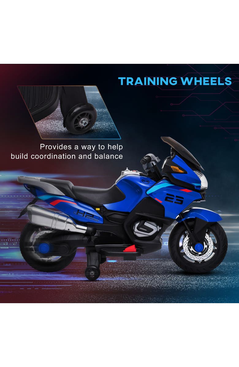 Aosom Kids Motorcycle with Training Wheels, Roaring Engine Design, High-Traction, Light Music, Alternate, color, Blue