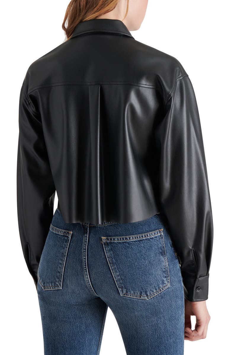 Steve Madden Dom Necktie Faux Leather Crop Snap-Up Shirt, Alternate, color, 