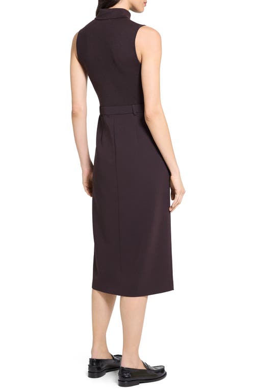 Theory Funnel Neck Mixed Media Midi Dress In Purple
