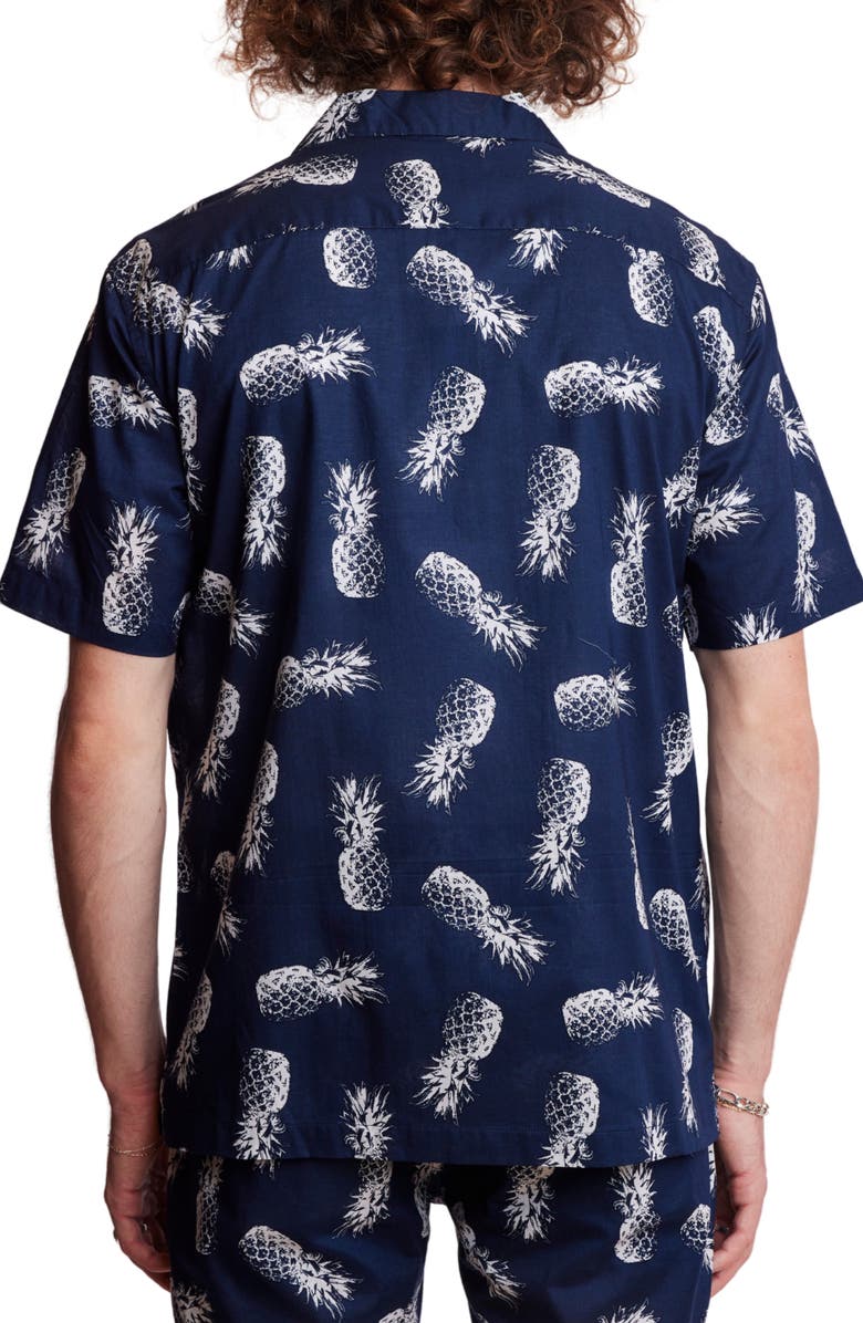 PAISLEY & GRAY Cotton Camp Shirt, Alternate, color, Navy Pineapple