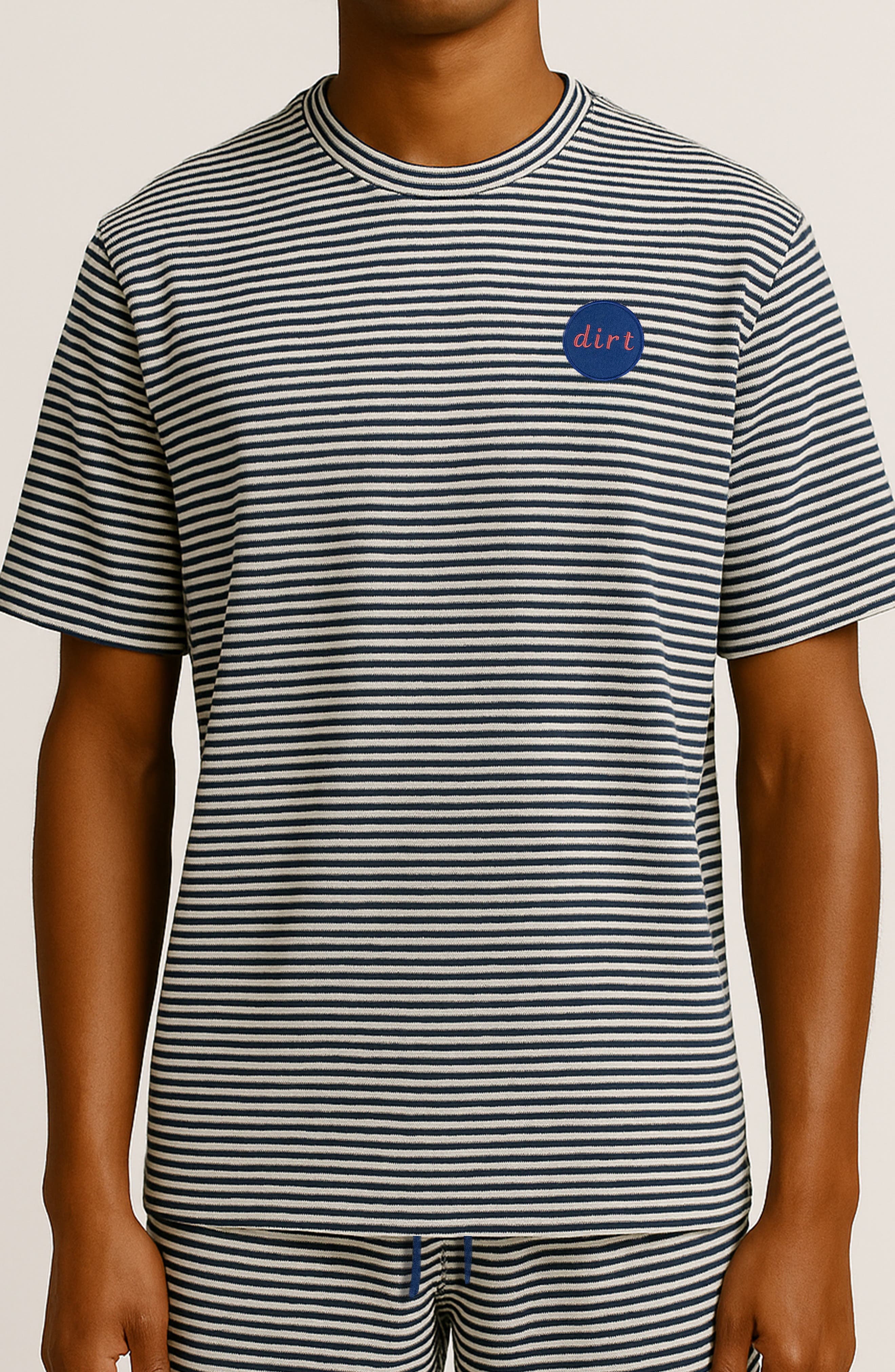 D.RT Vacay Stripe Lyocell & Linen Blend T-Shirt in Blue/White 