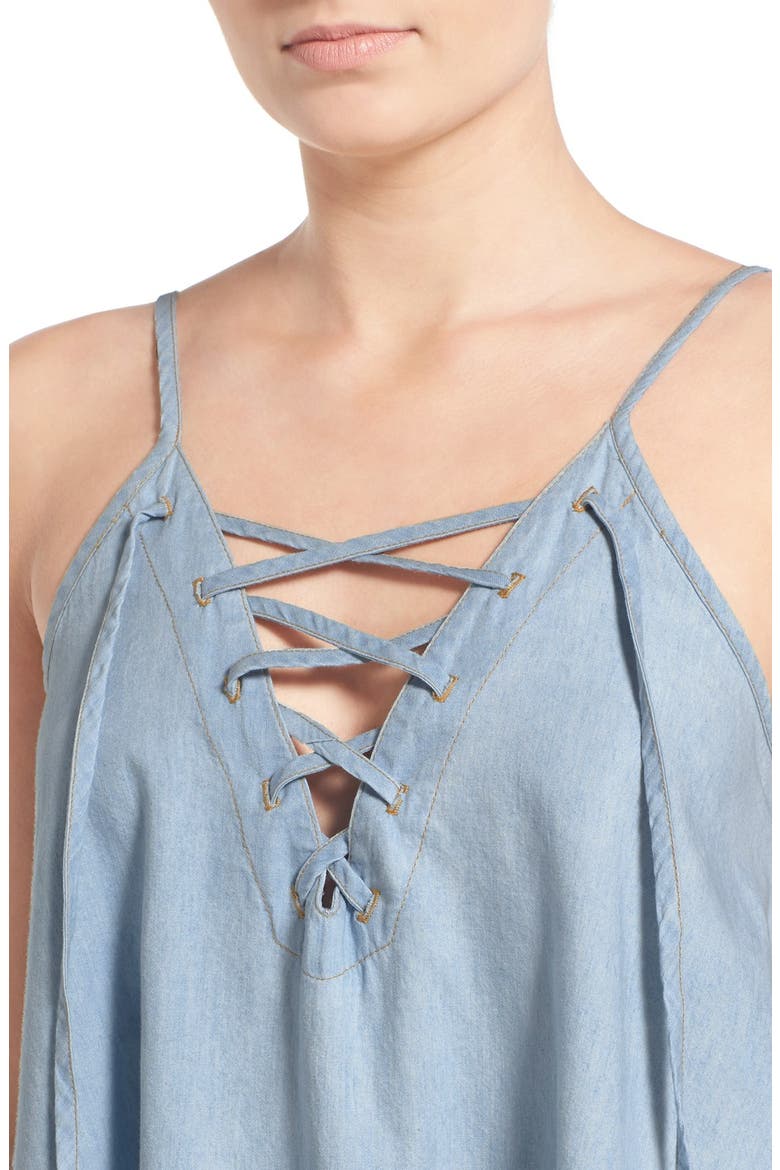 Lace-Up Chambray Camisole, Alternate, color, LIGHT WASH