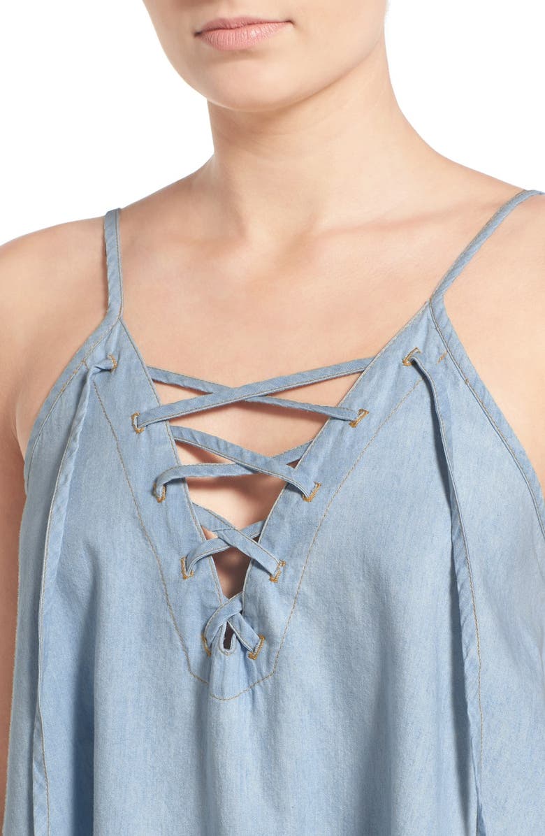 Mimi Chica Lace-Up Chambray Camisole, Alternate, color, 