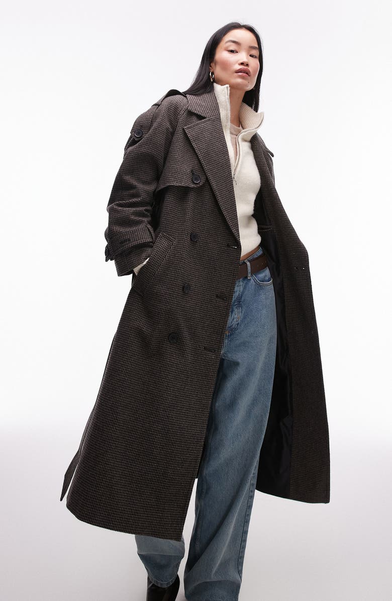 Topshop Heritage Houndstooth Trench Coat, Alternate, color,