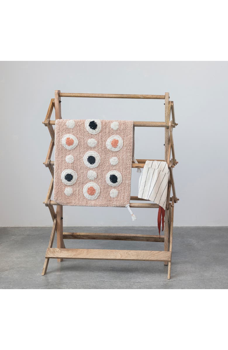 Storied Home Boho Cotton Tufted Bath Mat with Circle Pattern and Tassels, Alternate, color, Pink