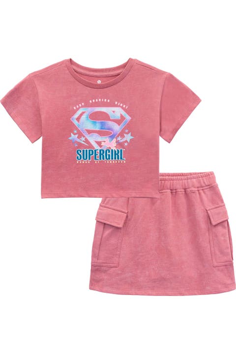 Justice League Supergirl Cropped 2-Piece T-Shirt and Wash Skort Set