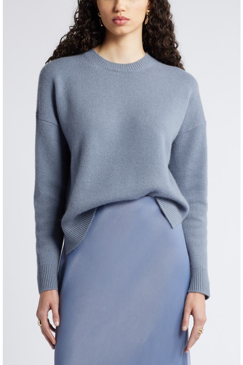 Crewneck Side Slit Wool & Cashmere Sweater, Main, color, GREY FOLKSTONE