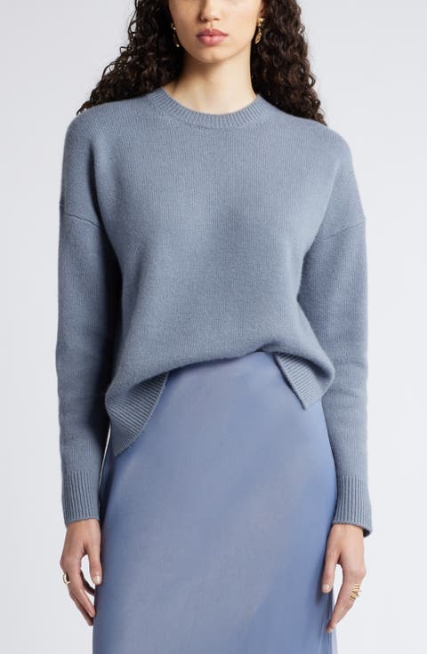 Crewneck Side Slit Wool & Cashmere Sweater