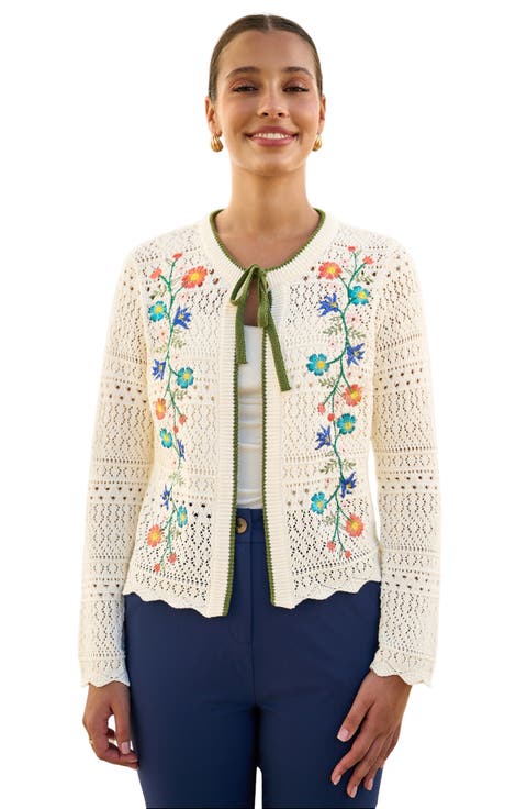 Crochet Knitted Tie Front Cardigan