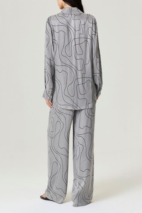 Nocturne Printed Draped Long Sleeve Shirt In Gray