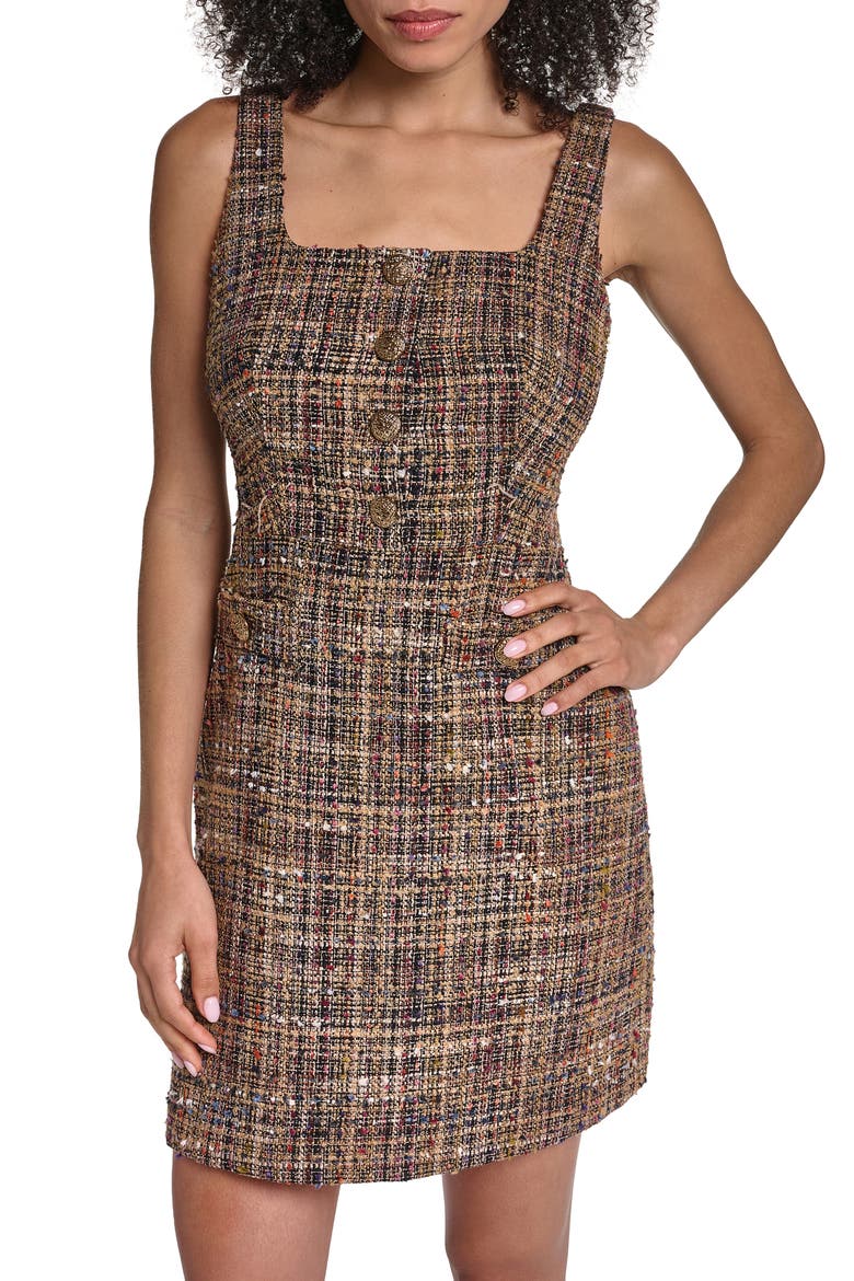 Sleeveless Tweed Minidress, Alternate, color, GOLD MULTI