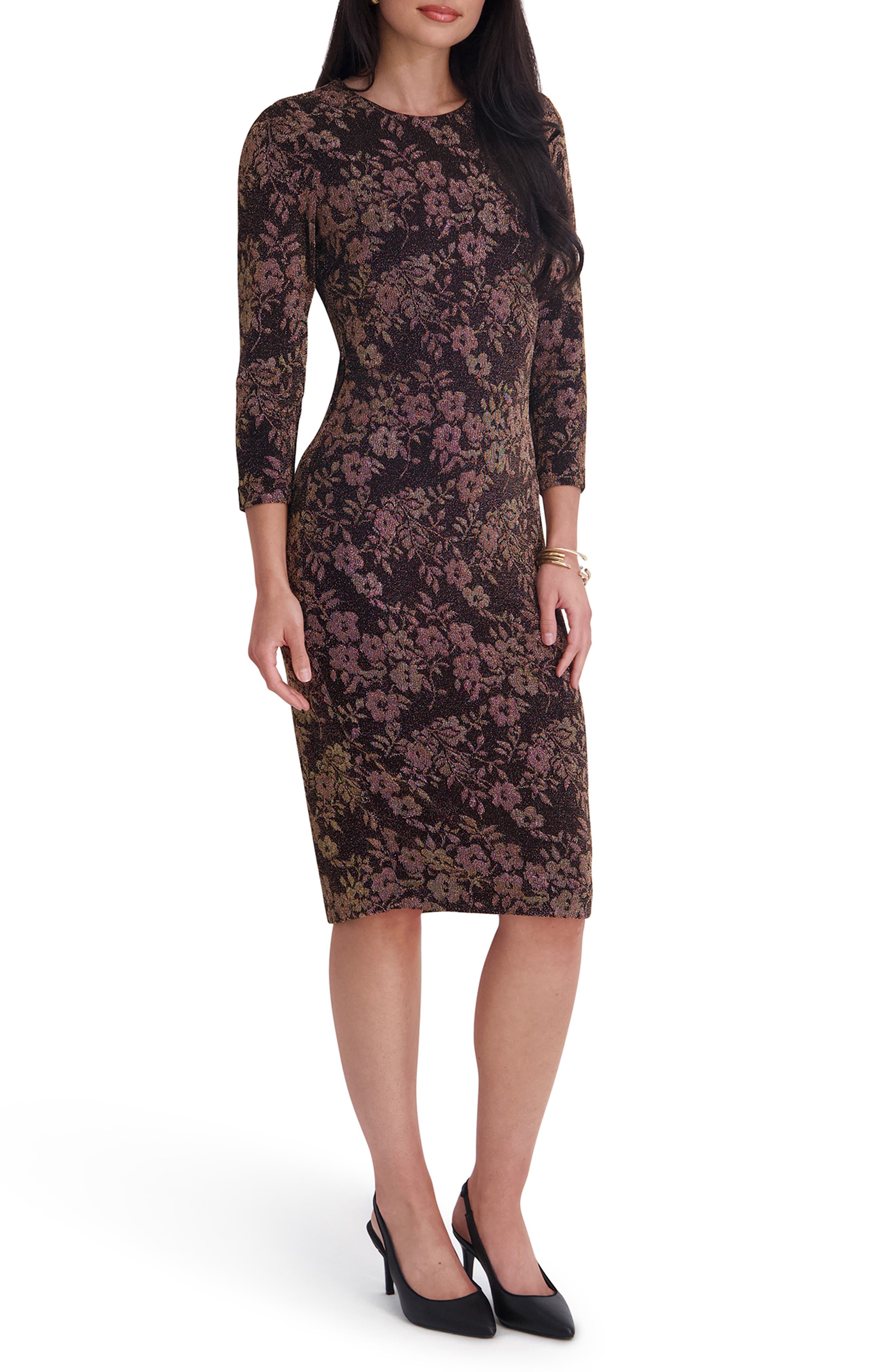Floral Metallic Knit Midi Dress