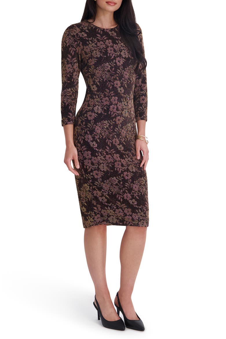 Floral Metallic Knit Midi Dress, Main, color, BLCK MULTI
