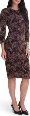 Kensie Floral Metallic Knit Midi Dress
