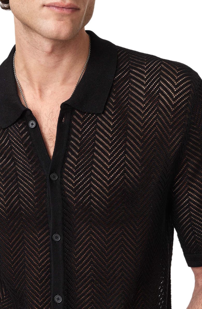 John Varvatos Ginsberg Herringbone Cotton Blend Sweater, Alternate, color, Black