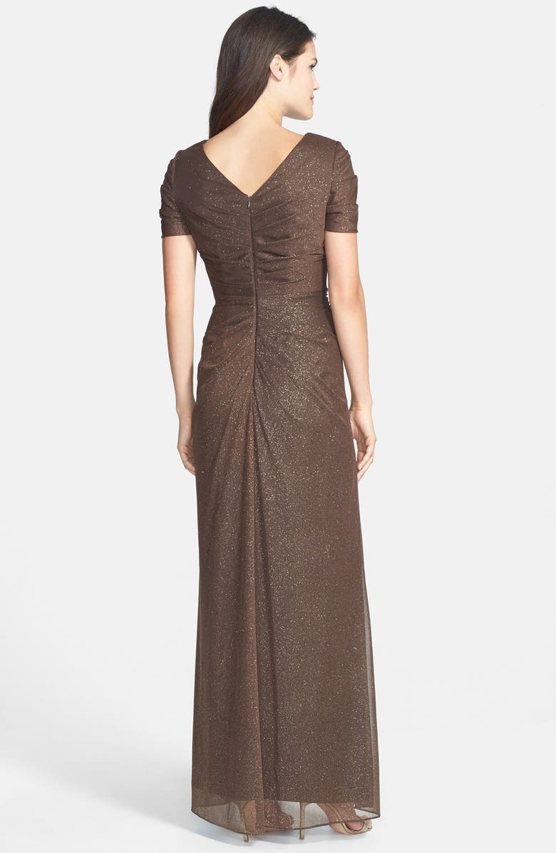 Alex Evenings Ruched Glitter Mesh Gown, Alternate, color,