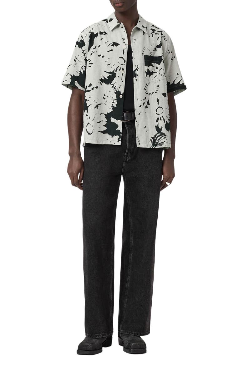 Giron Floral Linen & Cotton Short Sleeve Button-Up Shirt, Alternate, color, SHARP WHITE