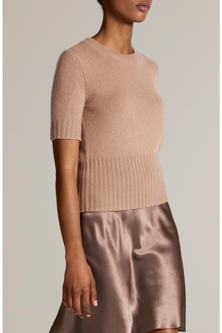 High Rib Trim Wool & Cashmere Sweater, Alternate, color, TOFFEE