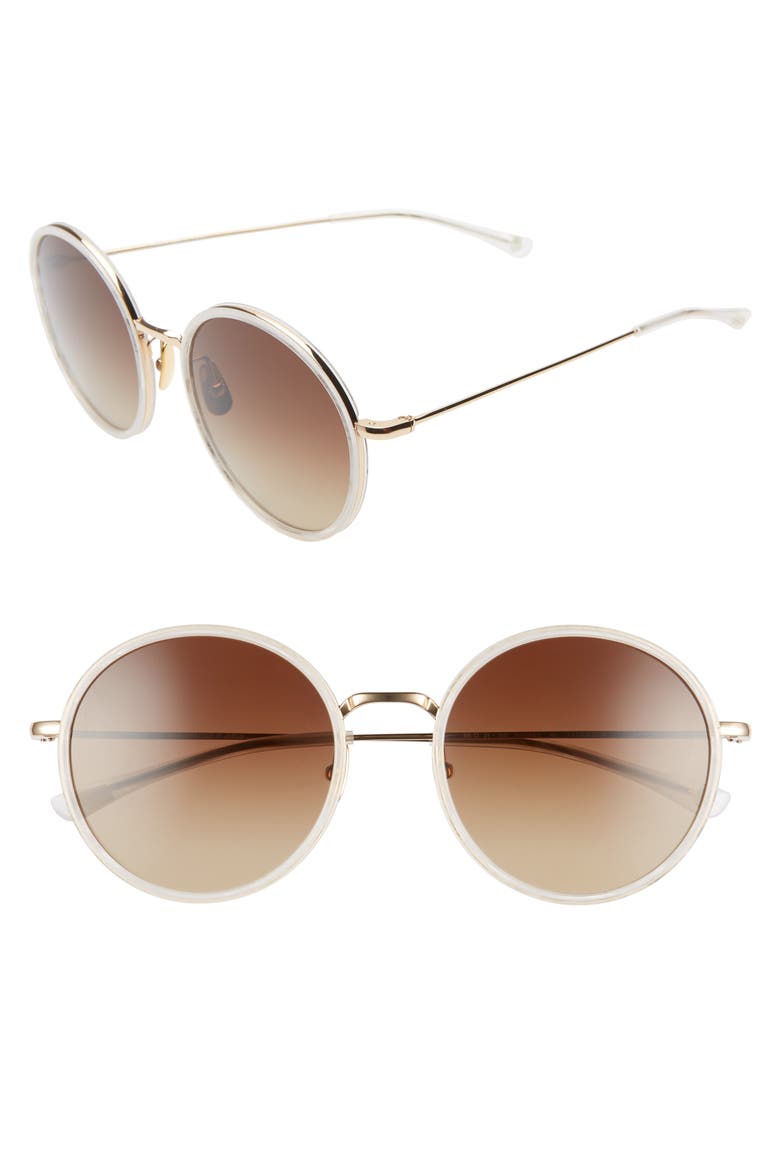 Audrey 56mm Polarized Round Sunglasses, Main, color, WHITE GOLD/ BROWN